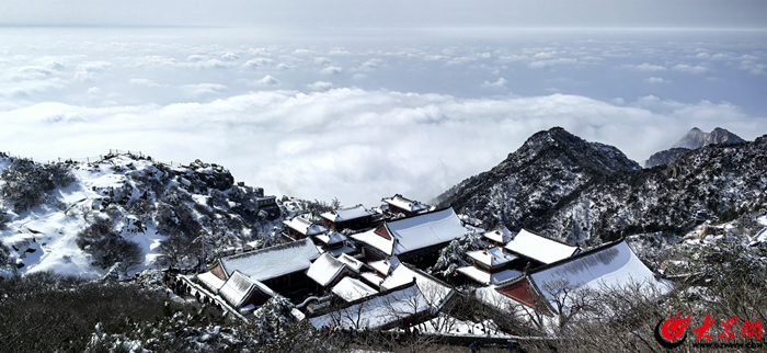 雪覆山峦云作海 仙境泰山入画来